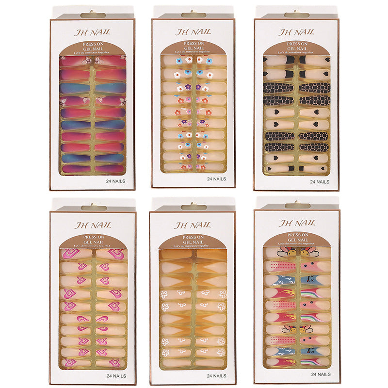 【CDJ051】Frosted 24-piece boxed Wear Nail Length Full Applique Manicure European and American Fake Nail Set Women's Nail Patch