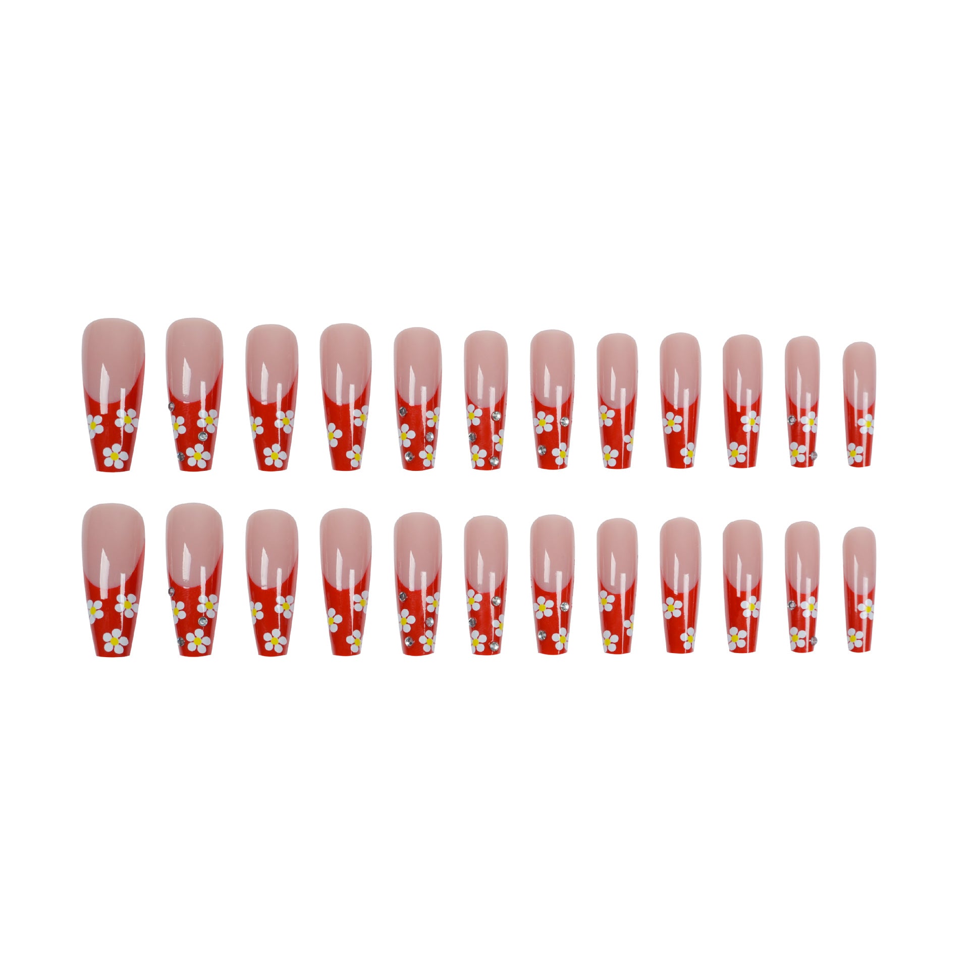 【CDJ035】French long ballet rhinestone white Floret red Europe and the United States wear nail art fake nail