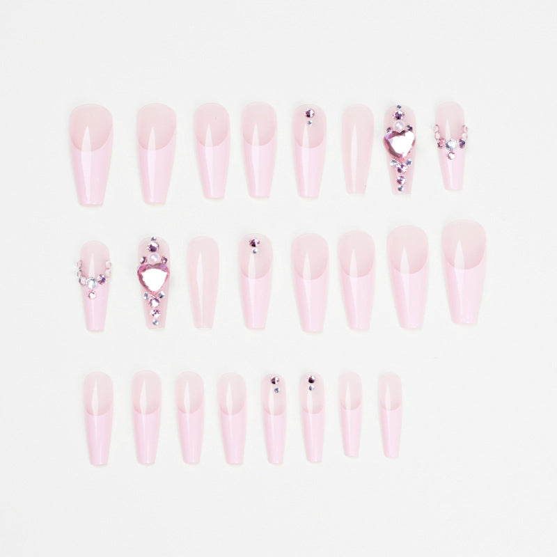 【CDJ045】French Ballet Pink Heart Pile Diamond Wear Nail Nail piece Wholesale Nail nail Fake nail nail Patch