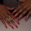 【CDJ035】French long ballet rhinestone white Floret red Europe and the United States wear nail art fake nail