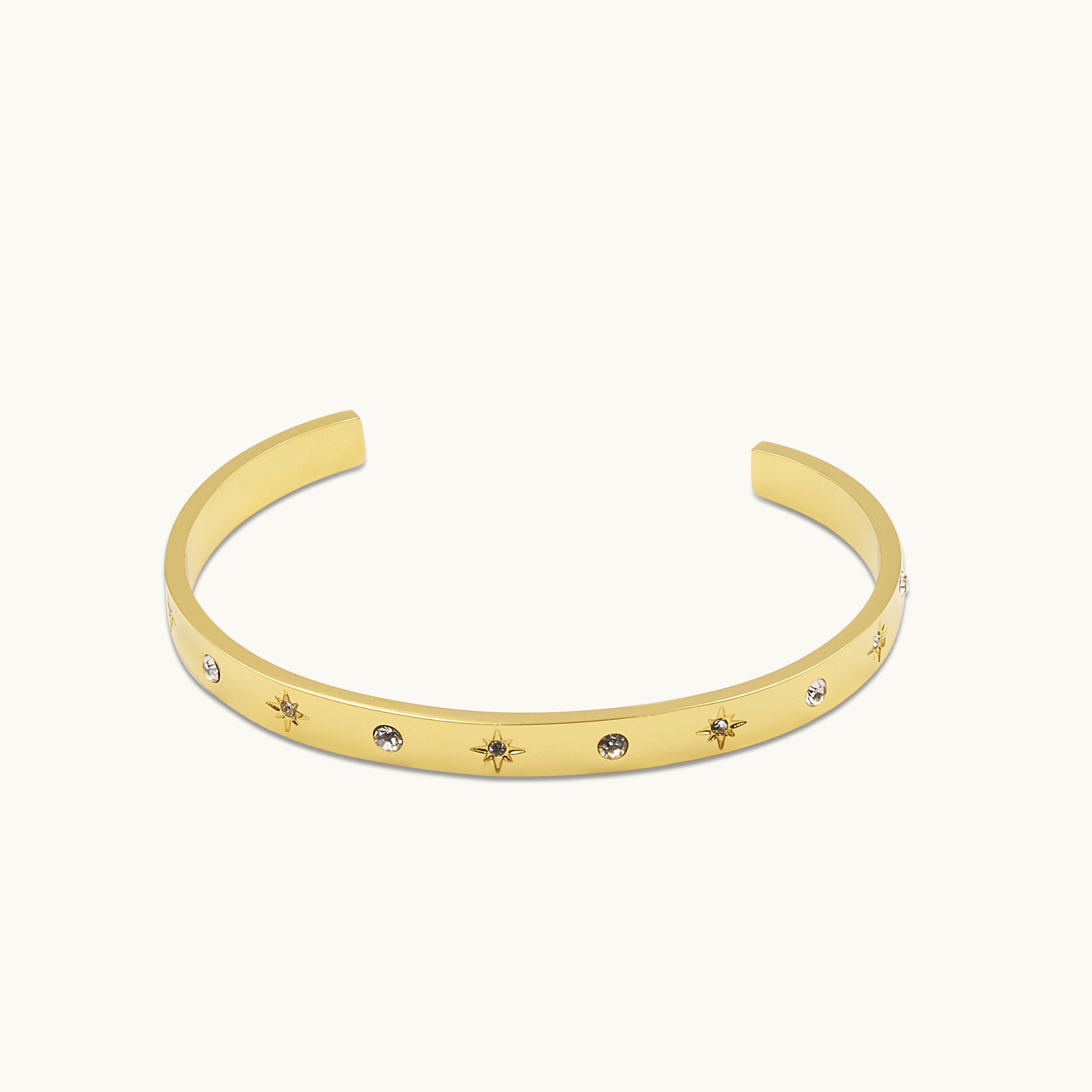 White Leaf Star Stamped Cubic Zirconia Bangle Gold