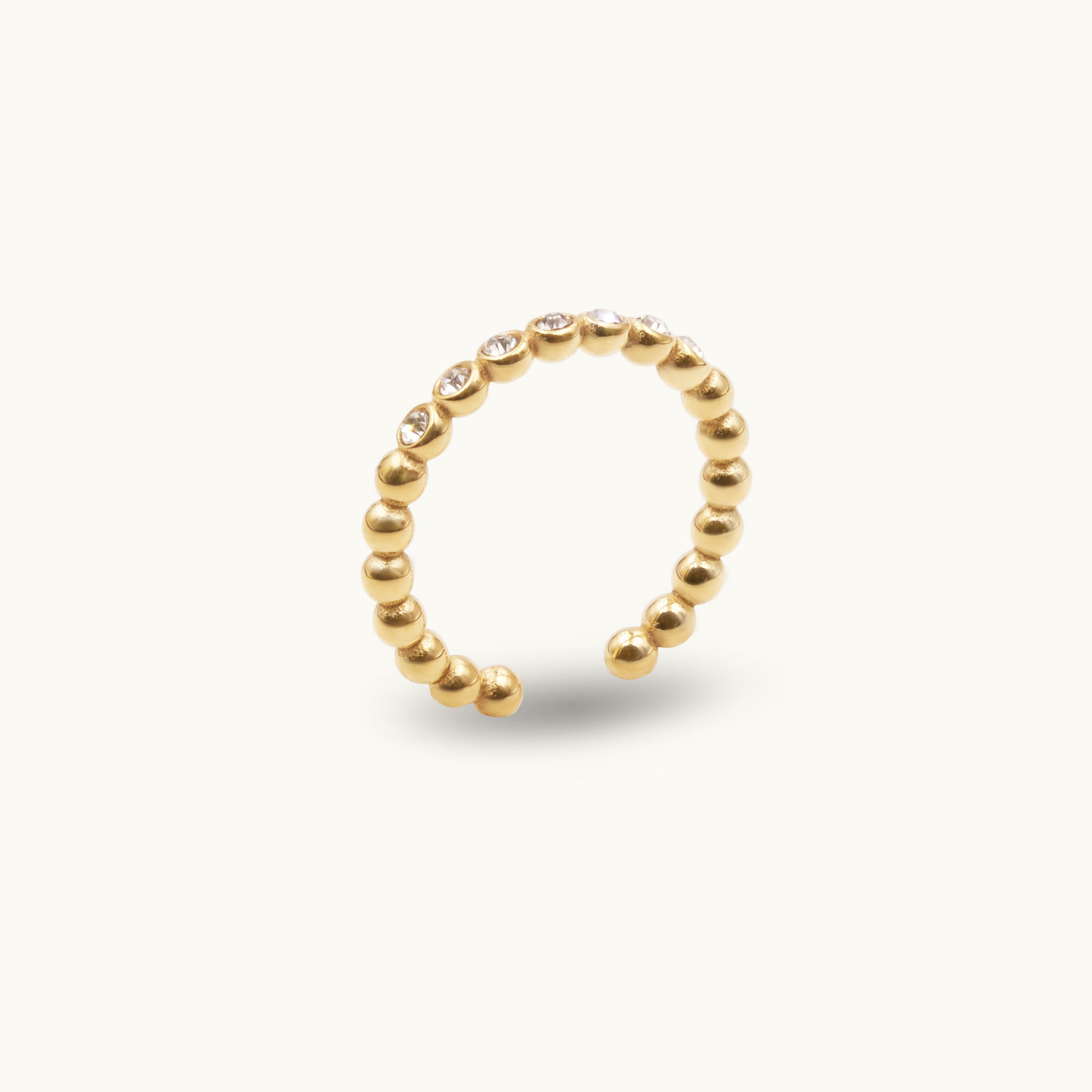 STACK THE GOLD BEADS INLAID ZIRCON RING, WHITE