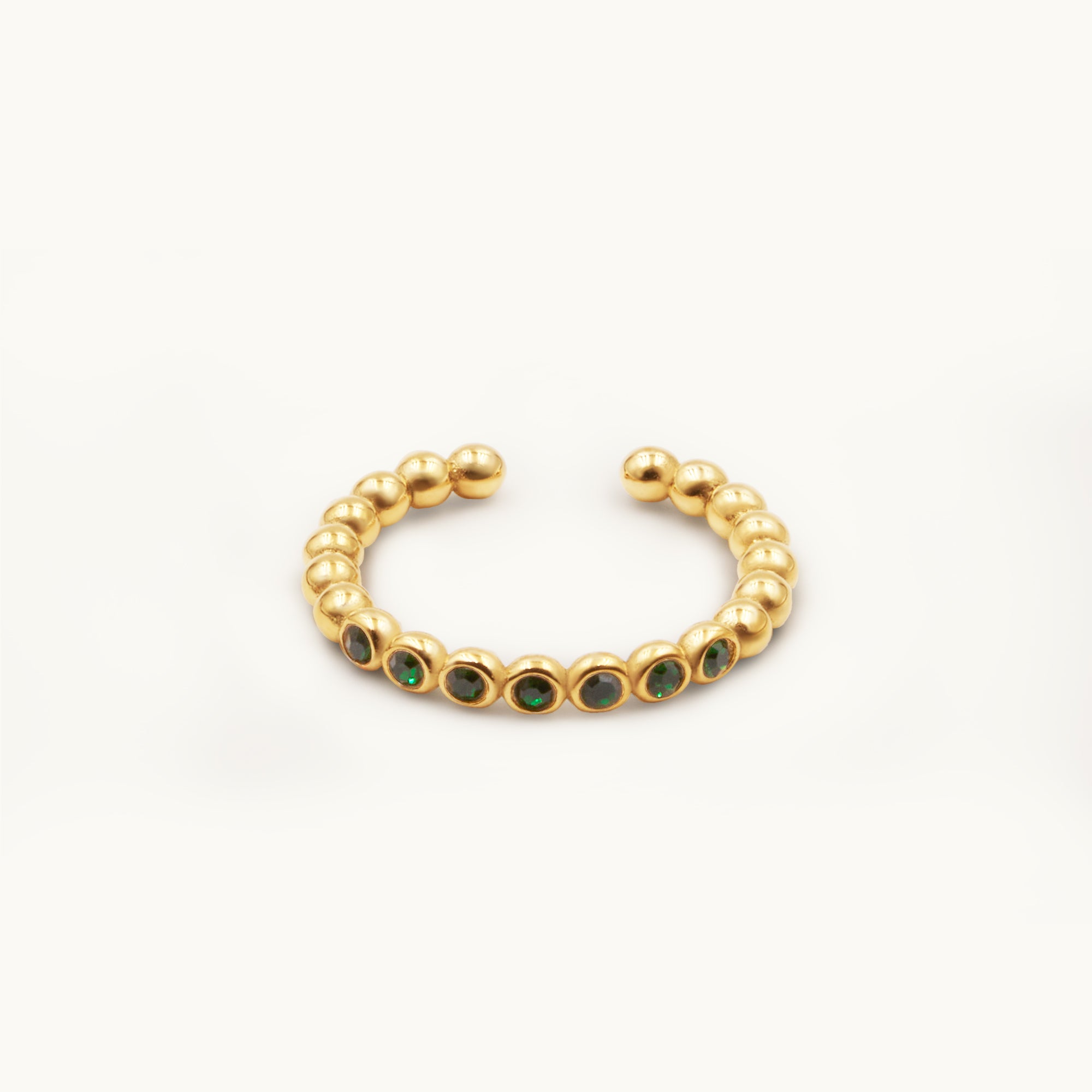 STACK THE GOLD BEADS INLAID ZIRCON RING, GREEN