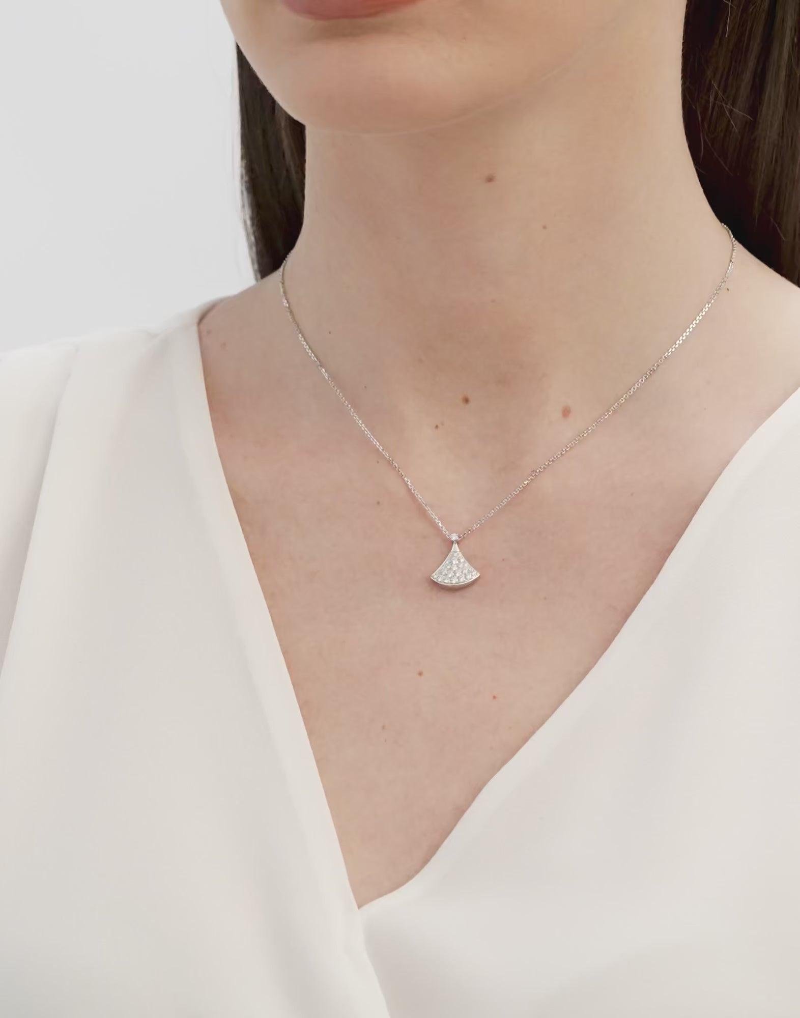 Moissanite Fan Shaped Pendant | Adjustable Necklace