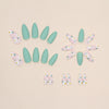 【CDJ024】Fresh light green frosted texture lovely flower summer Almond nail art European and American ins wind fake nail