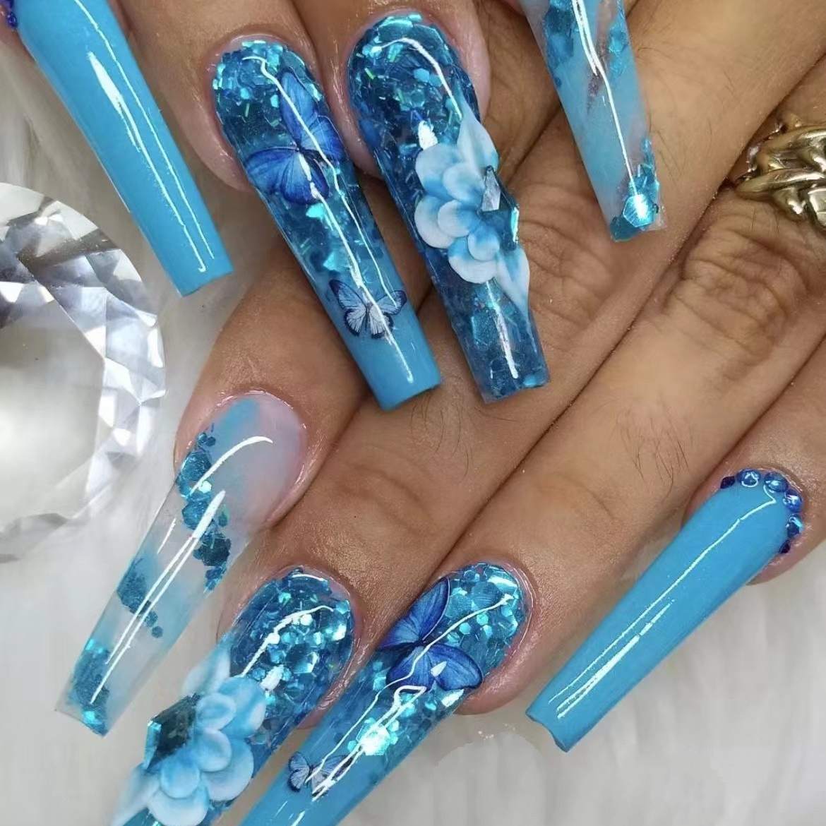 【CDJ059】Ballet nail Butterfly flower long wear nail removable fake nail nail accessories