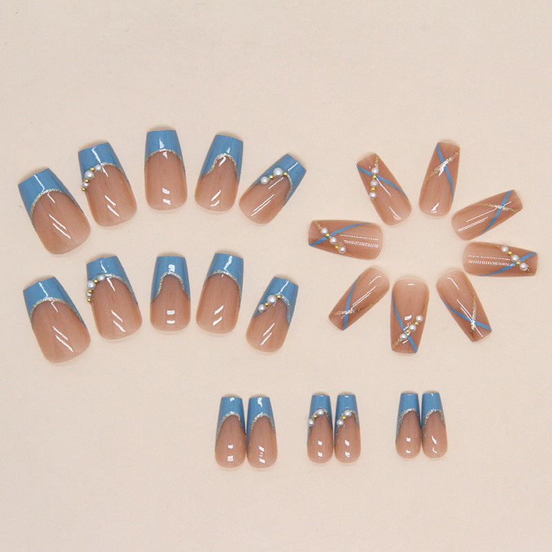 【CDJ027】Fresh blue irregular French pearl manicure cute short ballet sweet wearing nail nail girl nail