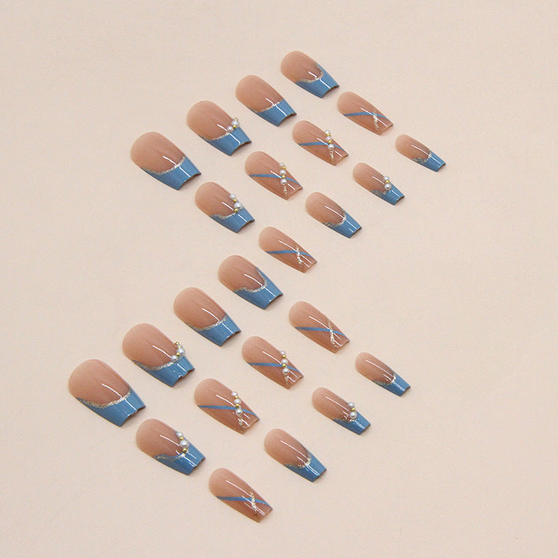 【CDJ027】Fresh blue irregular French pearl manicure cute short ballet sweet wearing nail nail girl nail