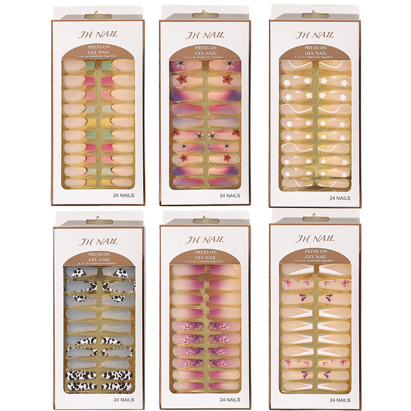 【CDJ051】Frosted 24-piece boxed Wear Nail Length Full Applique Manicure European and American Fake Nail Set Women's Nail Patch