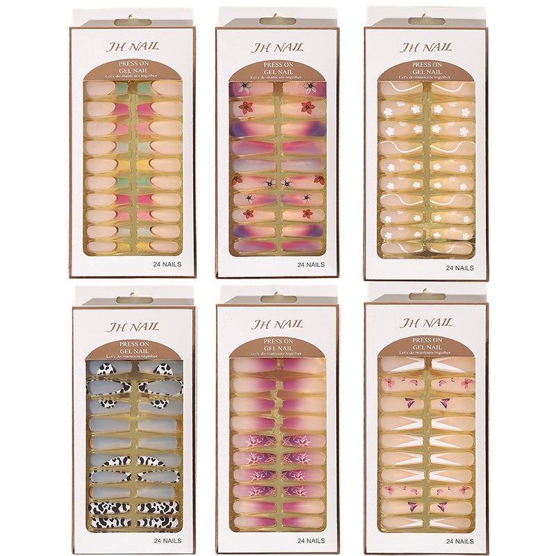 【CDJ052】Frosted 24-piece boxed Wear Nail Length Full Applique Manicure European and American Fake Nail Set Women's Nail Patch