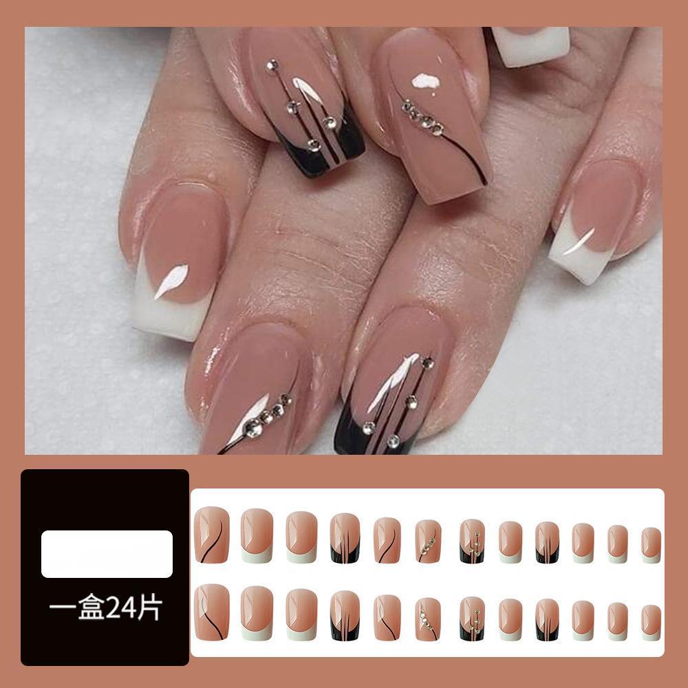 【CDJ030】Simple French black and white two-color hand-worn nail