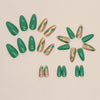【CDJ026】Green round head almond nail gold ripple ribbon European and American fashion fake nails natural fresh green wear nail