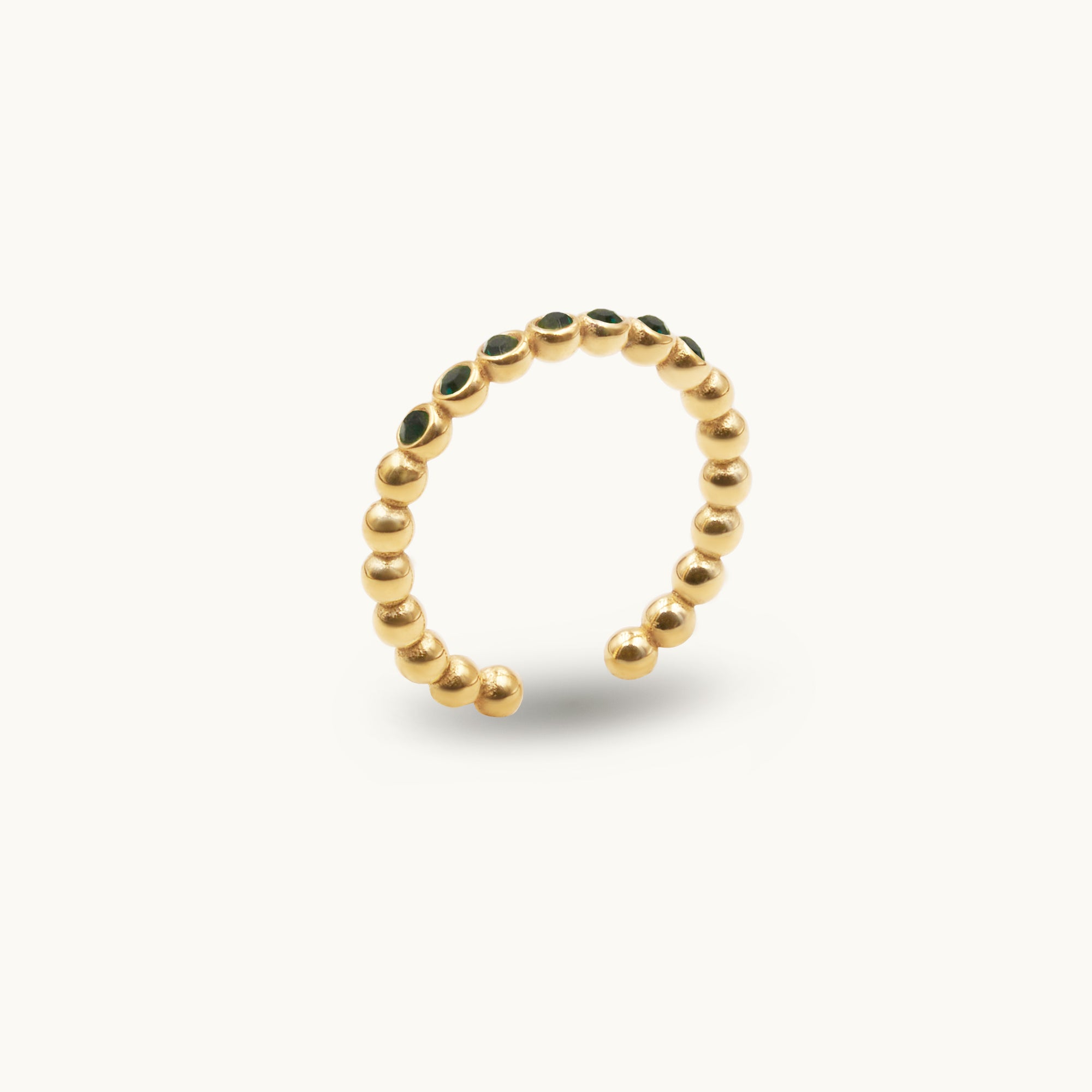 STACK THE GOLD BEADS INLAID ZIRCON RING, GREEN