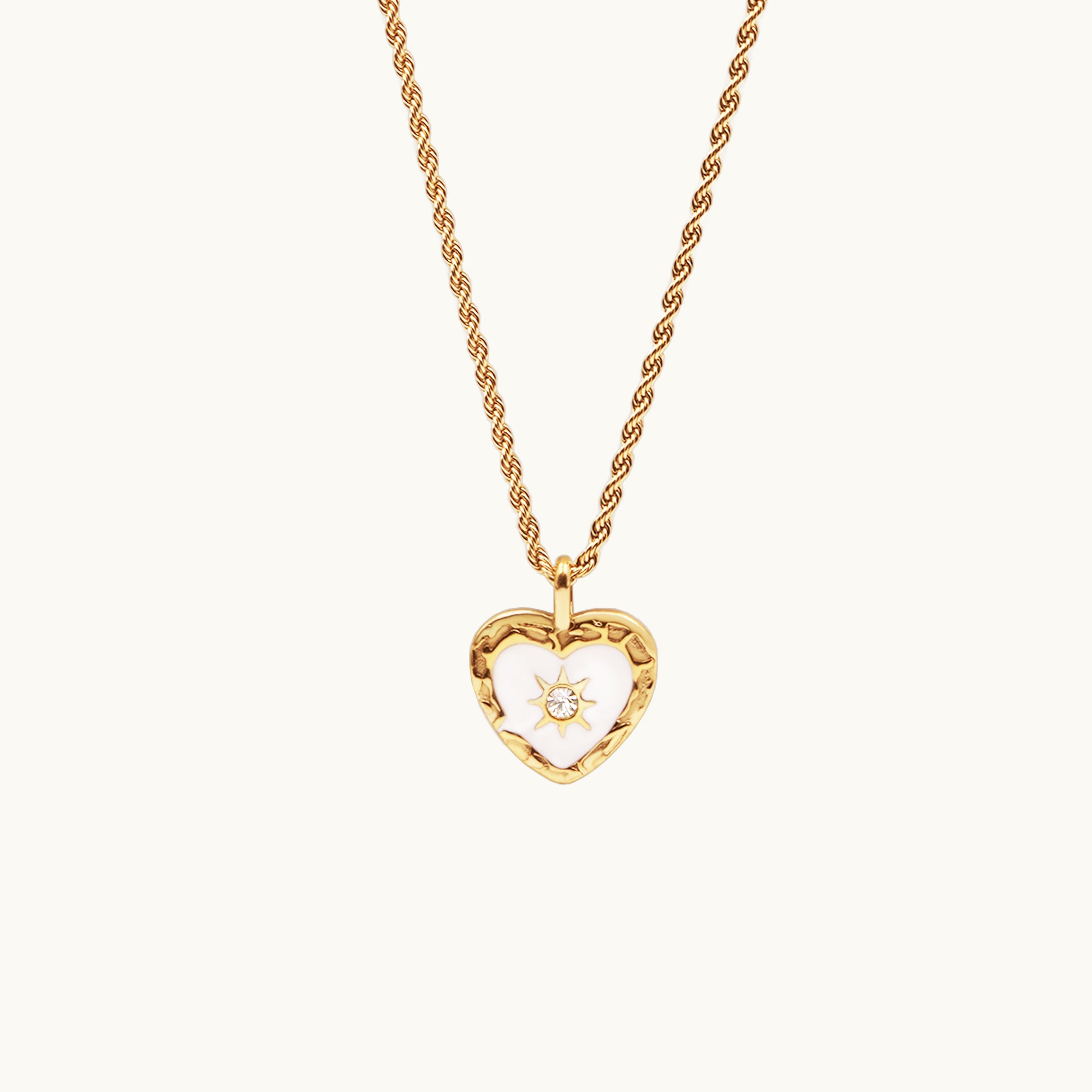 Compass Heart Amulet in 18K Yellow Gold with Center Diamond