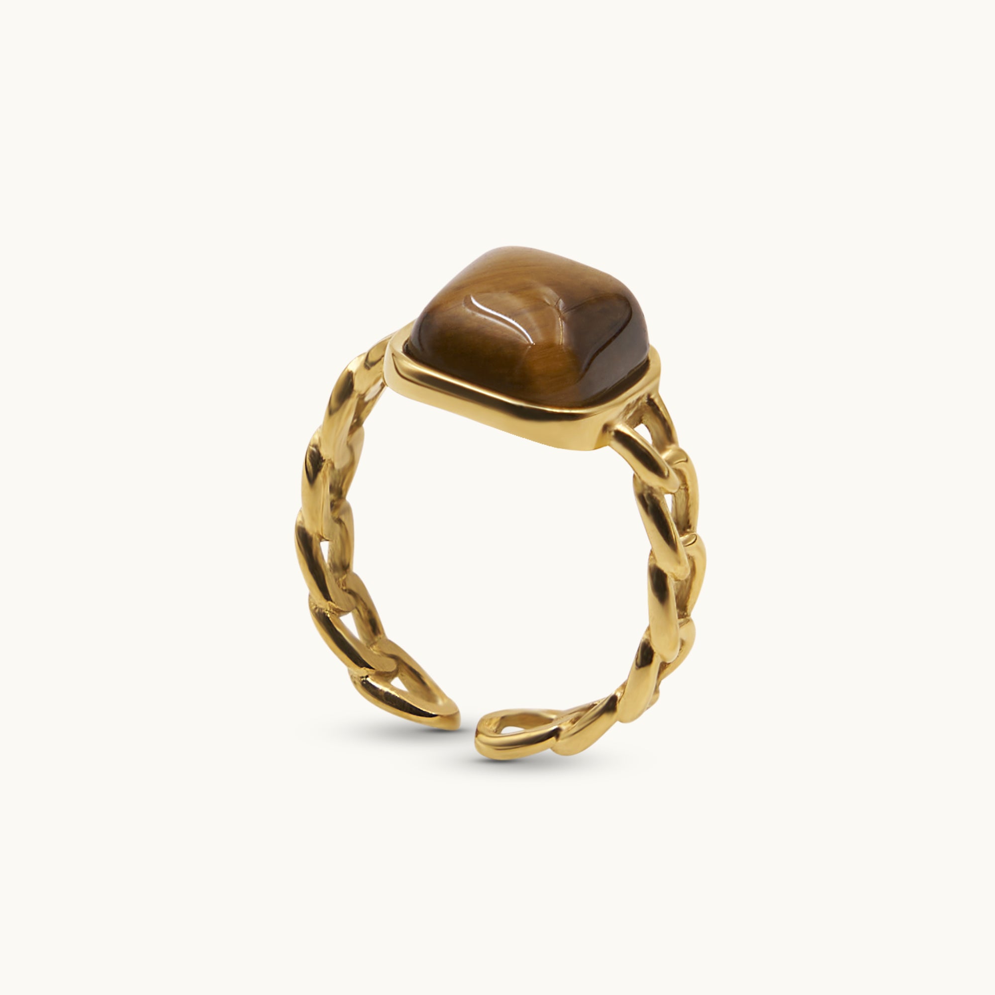 VINTAGE NATURAL TIGER'S EYE STONE SET GEOMETRIC OPENING RING