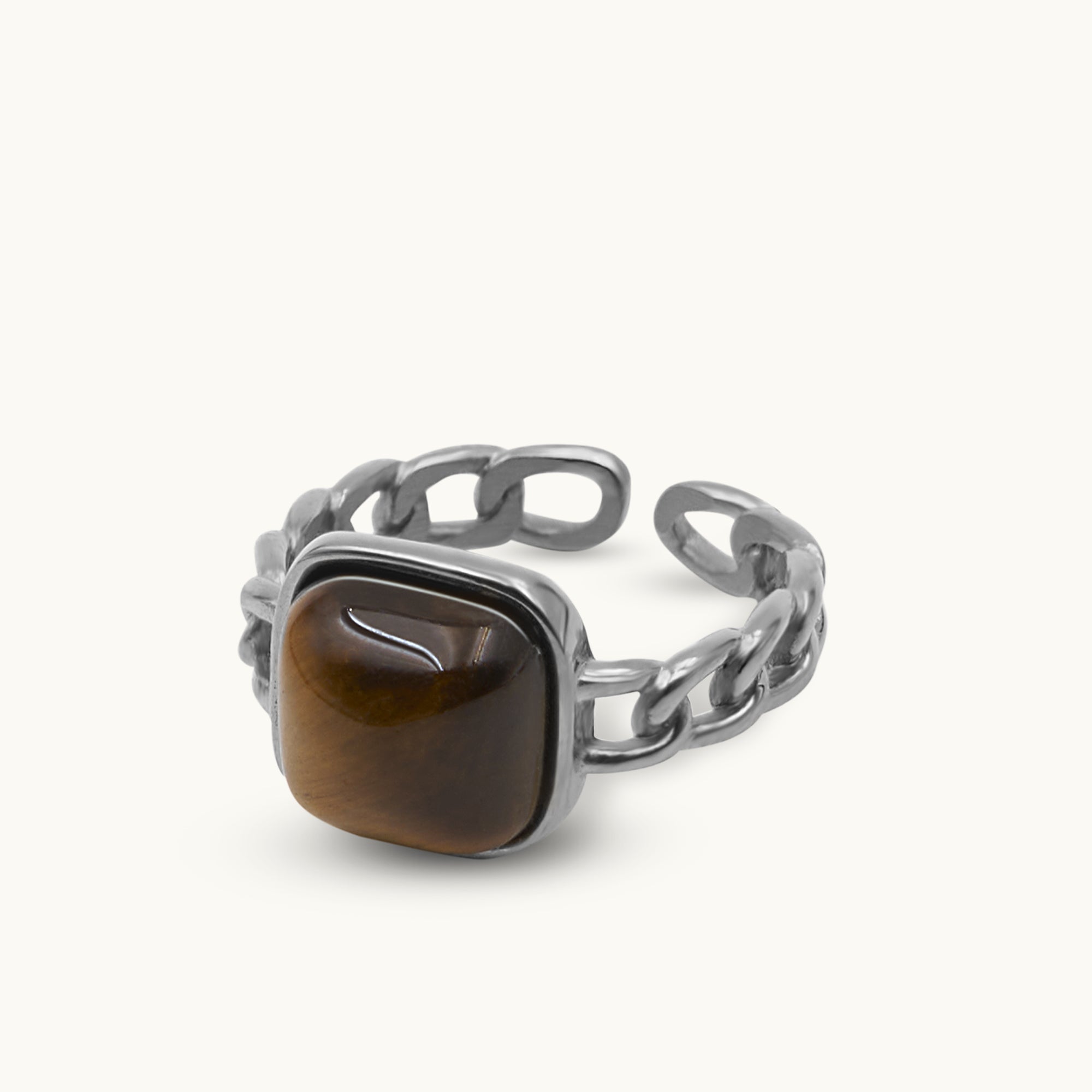 VINTAGE NATURAL TIGER'S EYE STONE SET GEOMETRIC OPENING RING