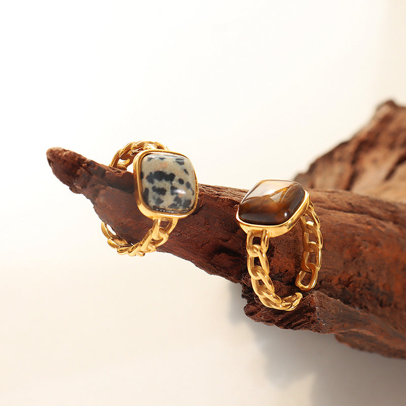 VINTAGE NATURAL TIGER'S EYE STONE SET GEOMETRIC OPENING RING