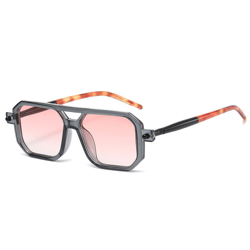 COLOR MATCHING DOUBLE BEAM SQUARE FRAME FASHION SUNGLASSES