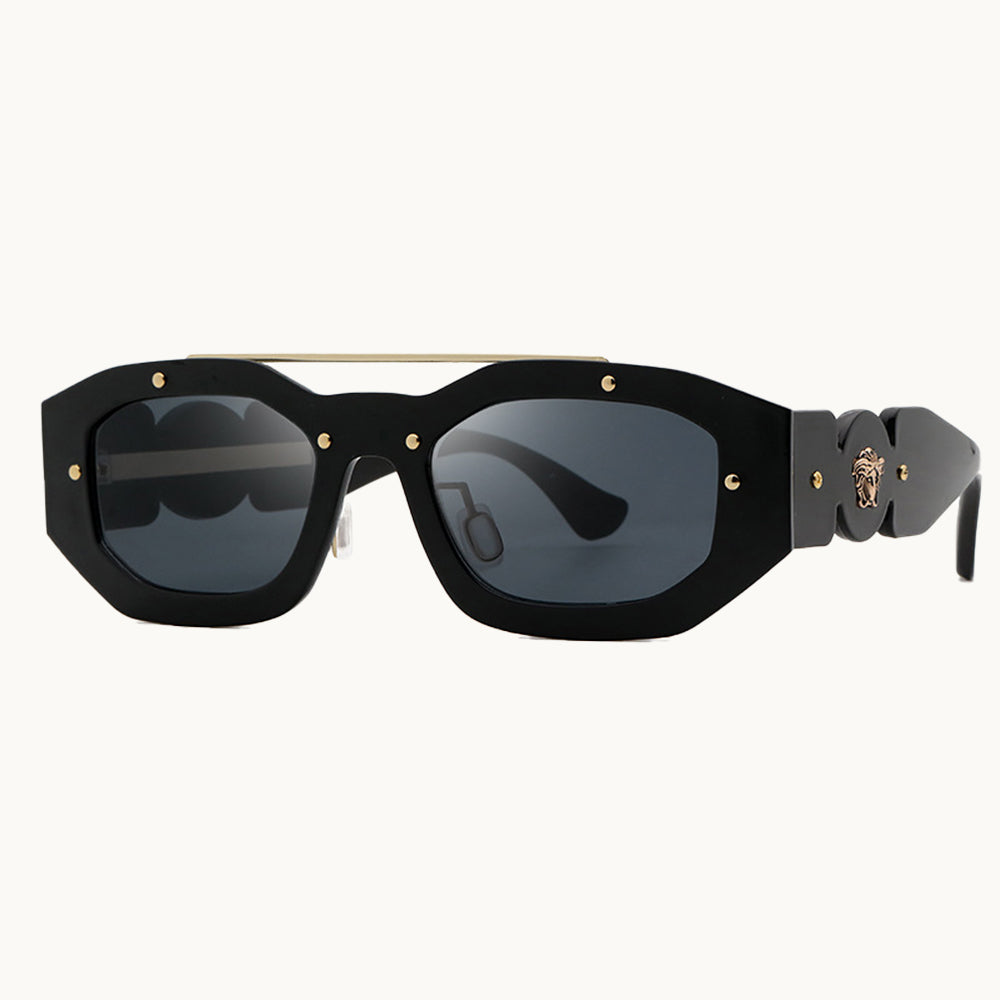 RETRO SQUARE FRAME SUNGLASSES WITH METAL EMBROIDERY