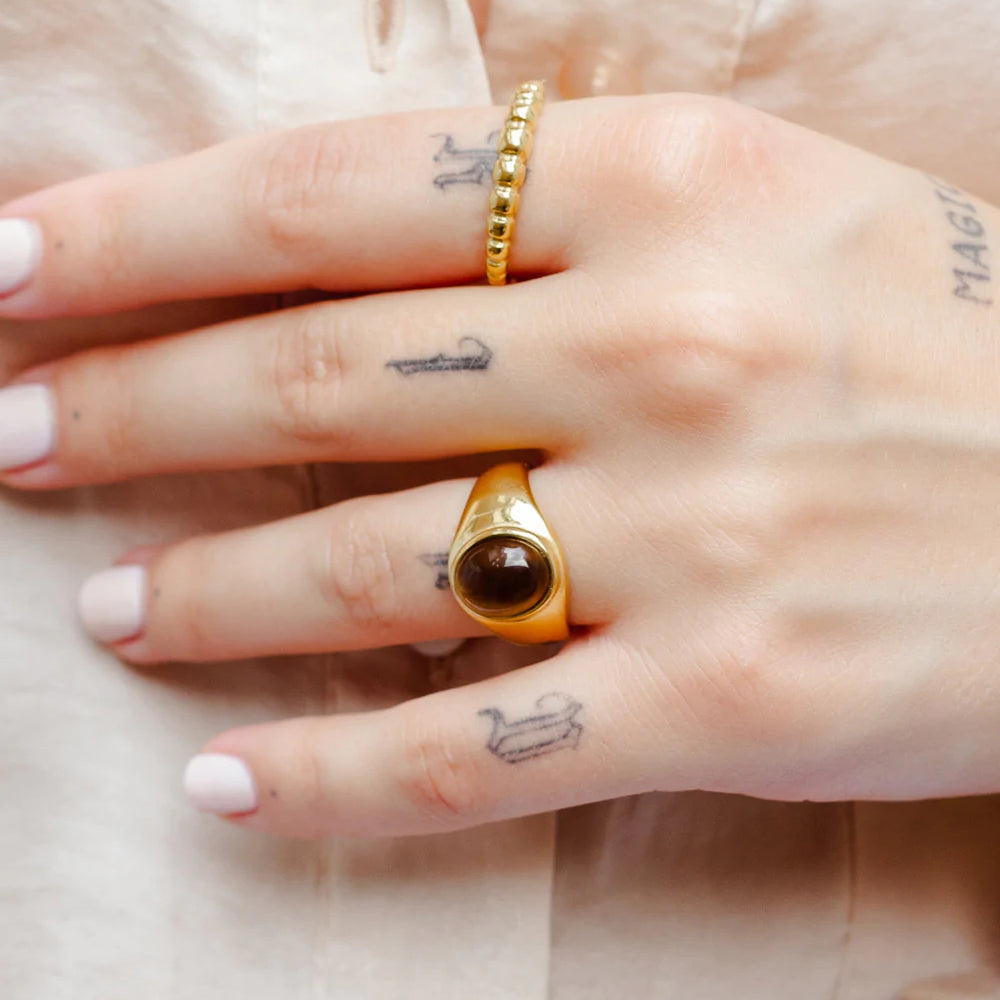 TIGER'S EYE-OVAL GEMSTONE CHUNKY RING